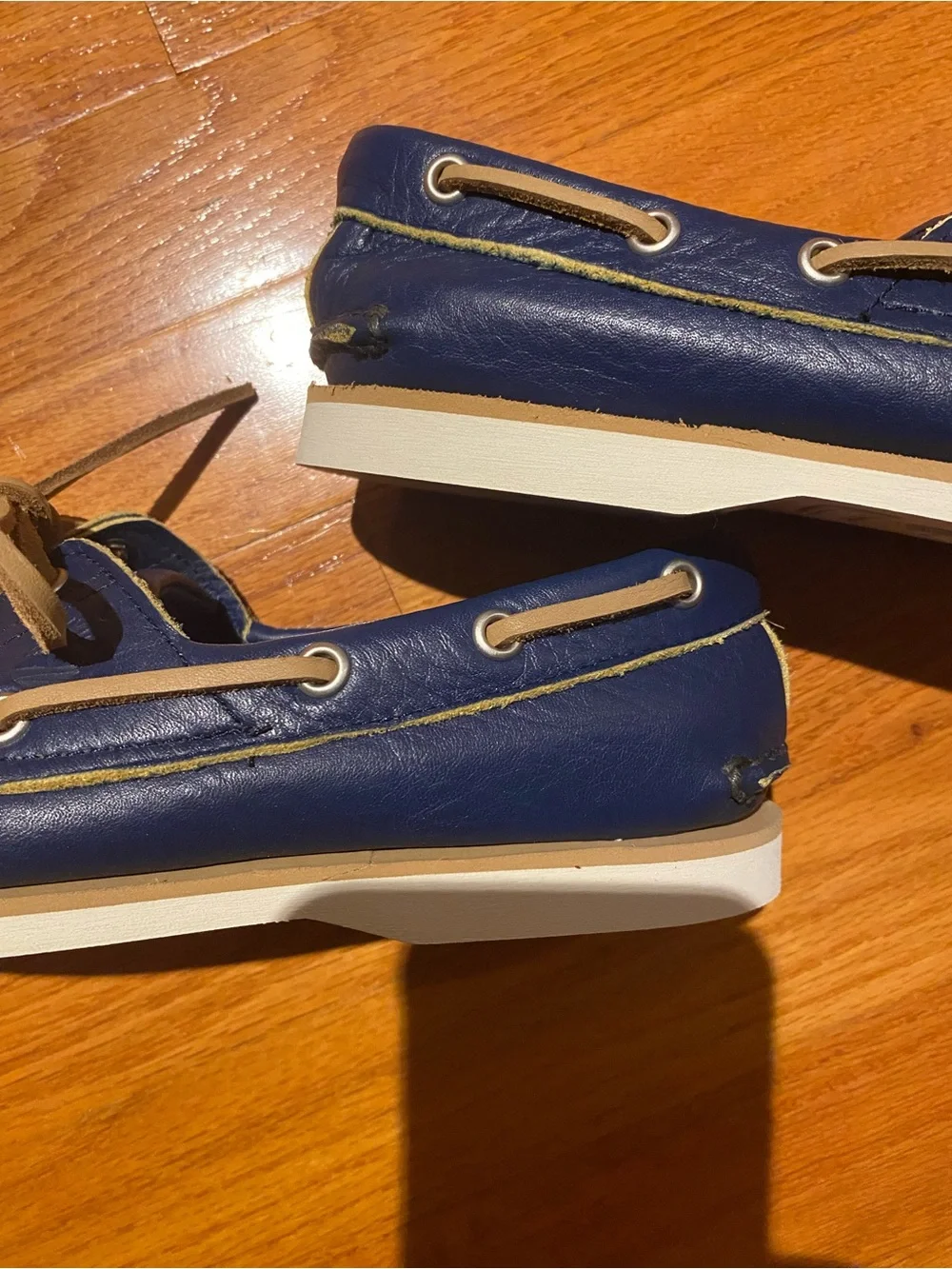 Timberland Men's Navy Leather Boat Shoes with Tan Laces